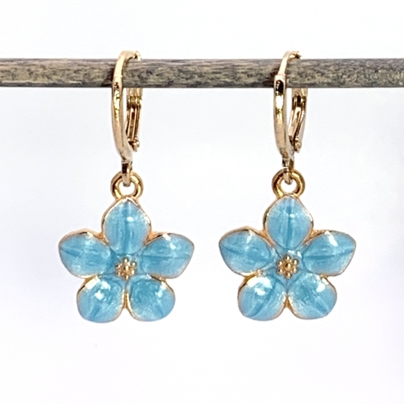 Blue Enamel Pretty Flower Charm Earrings - Picture 1 of 5